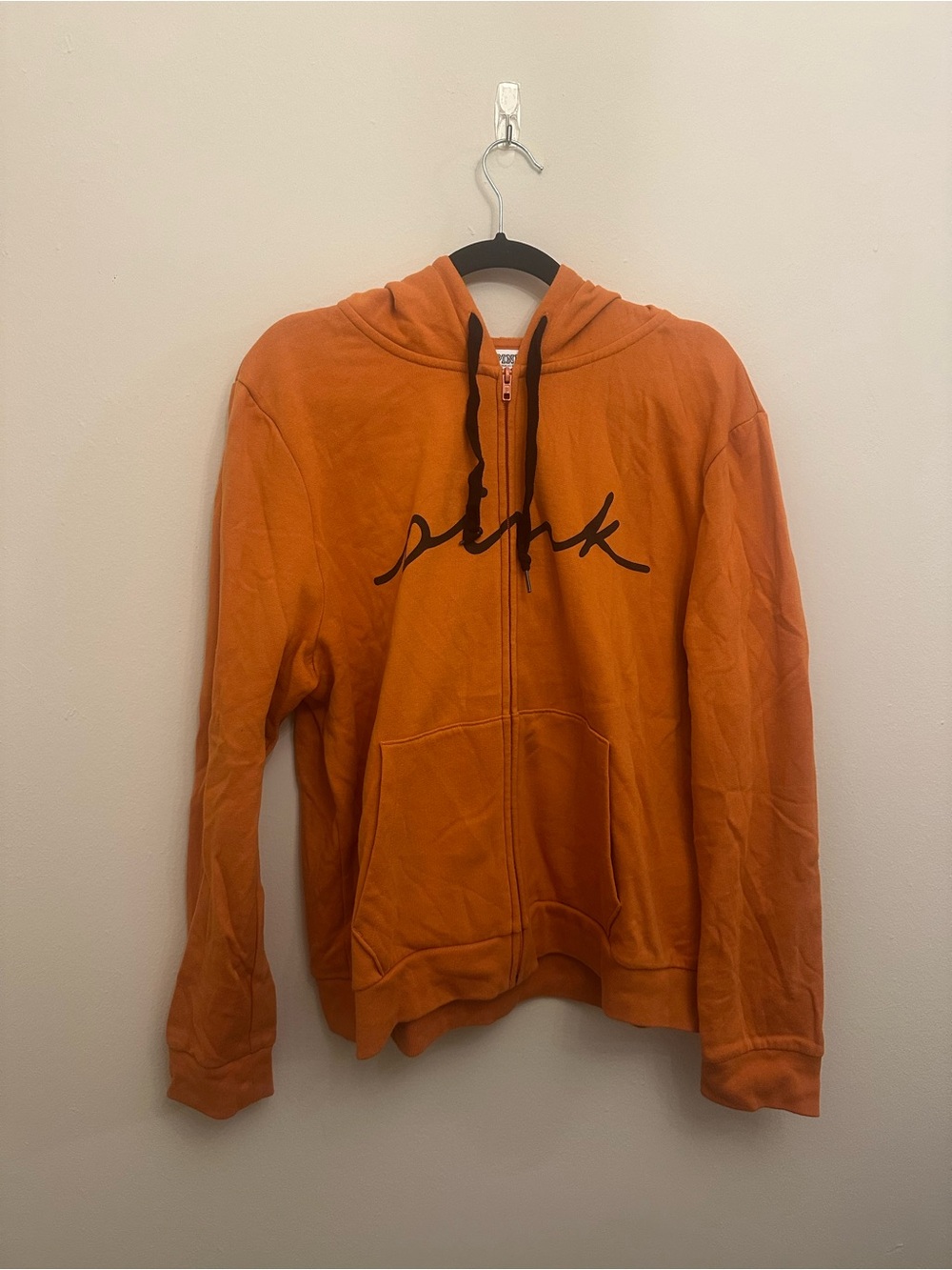 PINK Victoria’s Secret XXL Orange Full Zip Logo Fleece Sweatshirt Halloween Fall